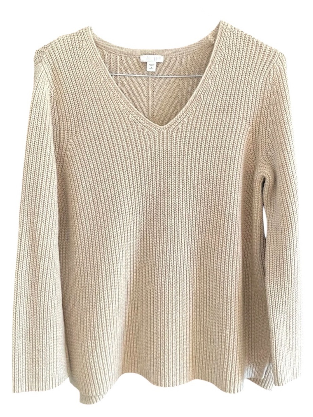 J. Jill V-Neck Relaxed Fit Pullover Sweater Ribbed Cotton Wool Blend Size MP